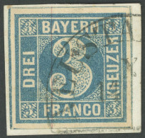 BAYERN 2Ia BrfStk, 1849, 3 Kr. Blau, Type I, Segmentstempel NEUSTADT, Breitrandig, Kabinettstück, Signiert - Used