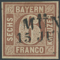 BAYERN 4I O, 1849, 6 Kr. Braunorange, Type I, L2 MÜNCHEN, Pracht, Gepr. Sem, Mi. 300.- - Oblitérés