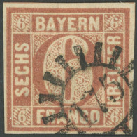 BAYERN 4I O, 1849, 6 Kr. Dunkelbraunorange, Type I, Mühlrad-Stempel 175, Waagerechte Bugspur Sonst Pracht, Gepr. Bühler, - Used