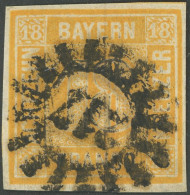 BAYERN 7 O, 1854, 18 Kr. Gelblichorange, MR-Stempel 217, Pracht, Signiert H. Krause, Mi. 240.- - Oblitérés