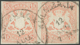 BAYERN 19 Paar O, 1867, 18 Kr. Dunkelzinnoberrot Im Waagerechten Paar, K1 KULMBACH, Pracht, Gepr. Pfenninger, Mi. 1200.- - Used