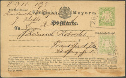 BAYERN 22Ya BRIEF, 1874, 1 Kr. Hellgrün, Wz. Weite Rauten, Als Zusatzfrankatur Auf 1 Kr. Ganzsachenkarte, Segmentstempel - Enteros Postales