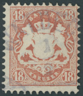 BAYERN 27Xb O, 1870, 18 Kr. Dunkelziegelrot, Wz. Enge Rauten, Stempel WALDECK, Pracht, Gepr. Sem, Mi. 240.- - Gebraucht