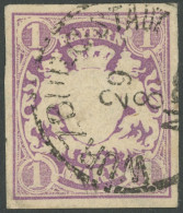 BAYERN 30aI O, 1874, 1 M. Violett Mit Plattenfehler M Und A Von Marke Durch Serifenverdickung Verbunden, Leichter Rückse - Autres & Non Classés