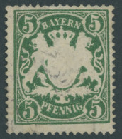 BAYERN 61yW O, 1890, 5 Pf. Dunkelopalgrün, Wz. 3, Leichter Eckbug Sonst Pracht, Gepr. Pfenninger Und Dr. Helbig, Mi. 450 - Gebraucht