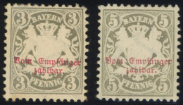 BAYERN P 7/8 , 1885, 3 Und 5 Pf. Türkisgrau, Wz. 3, Falzreste, Feinst, Mi. 180.- - Other & Unclassified