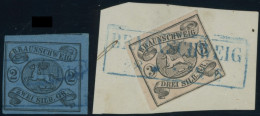 BRAUNSCHWEIG 7a, 8a BrfStk, 1853, 2 Sgr. Schwarz Auf Blau Und 3 Sgr. Schwarz Auf Mattrosa, 2 Werte Mit Ortsstempeln, Fei - Braunschweig