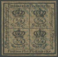 BRAUNSCHWEIG 9a O, 1857, 4/4 Ggr. Schwarz Auf Graubraun, Seltener Blauer Nummernstempel 23 (HOHEGEISS), Unten Minimaler  - Braunschweig