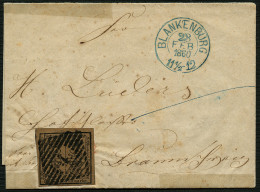 BRAUNSCHWEIG 9a BRIEF, 1860, 4/4 Ggr. Schwarz Auf Graubraun, Auf Streifband (teils Klebestreifenspuren) Aus Blankenburg  - Brunswick
