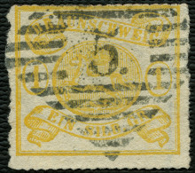 BRAUNSCHWEIG 14A O, 1864, 1 Sgr. Lebhaftgelbocker, Durchstich Bogenförmig, Schwarzer Nummernstempel 5 (Bodenburg), Prach - Brunswick