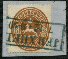 BRAUNSCHWEIG 20 BrfStk, 1865, 3 Gr. Orangebraun, Mit Blauschwarzem R2 JERXHEIM, Prachtbriefstück, Kurzbefund Lange - Brunswick