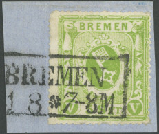 BREMEN 9a BrfStk, 1865, 5 Sgr. Gelbgrün, Kabinettbriefstück, Gepr. Pfenninger, Mi. (250.-) - Brême