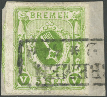 BREMEN 9c BrfStk, 1863, 5 Sgr. Dunkelgelblichgrün, Kabinettbriefstück, Signiert Köhler Und R.F. Engel, Mi. (600.-) - Bremen
