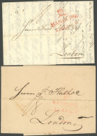 HAMBURG VORPHILA HAMBURG, Roter Wappenstempel In Beiden Typen Je Auf Brief Nach London (1819/20), 2 Prachtbelege - Prephilately