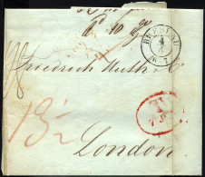 HAMBURG - GRENZÜBERGANGSSTEMPEL 1842, T 7 JUN, In Rot Auf Brief Von Breslau (K2) Nach London, Rückseitiger Durchgangsste - [Voorlopers