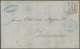 HAMBURG 15c BRIEF, 1867, 3 S. Ultramarinblau, Links Mit Teil Des Reihenzählers 2!, Blauer K2 HAMBURG ST.P., Auf Brief Na - Hamburg (Amburgo)