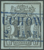 HANNOVER 1 O, 1850, 1 Ggr. Schwarz Auf Graublau, Blauer R2 LÜCHOW, Kabinett - Hanover