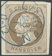 HANNOVER 19a O, 1861, 3 Gr. Braun, Blauer K2 LINGEN, Riesenrandig, Kabinett - Hannover