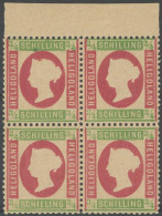 HELGOLAND 9 VB , , 1873, 3/4 S. Hellgrün/rosa Im Oberrandviererblock, Das Obere Paar Postfrisch, Die Beiden Unteren Wert - Héligoland
