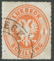 LÜBECK 9A O, 1863, 1 S. Rötlichorange, üblicher Durchstich 11 3/4, Pracht, Gepr. R.F. Engel, Mi. 200.- - Lubeck