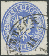 LÜBECK 11 O, 1863, 21/2 S. Dunkelultramarin, Links Scherentrennung, Feinst, Fotobefund Mehlmann, Mi. 500.- - Lubeck