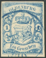 OLDENBURG 12a O, 1861, 1 Gr. Blau, Pracht, Gepr. Bühler Und Pfenninger, Mi. 220.- - Oldenburg