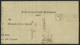 PREUSSEN KONARZYN, R2 Auf Post-Insinuations-Dokument (1864) Nach Konitz, Innen Krone-Posthornstempel, Pracht - Altri & Non Classificati