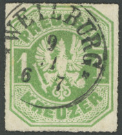 PREUSSEN 22 O, 1867, 1 Kr. Smaragdgrün, TUT-Stempel WEILBURG, Pracht - Andere & Zonder Classificatie