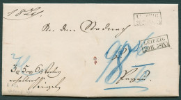 SACHSEN 1858, Unfrankierter Postvorschussbrief, Von Leipzig Nach Pegau, Mit Schwarzem Rechteckstempel LEIPZIG, Mit Gebüh - Sachsen