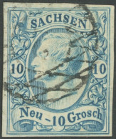 SACHSEN 13a O, 1856, 10 Ngr. Milchblau, Feinst (winzige Rückseitige Mängel), Gepr. Pröschold, Mi. 300.- - Sachsen