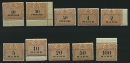 SACHSEN , 1910, 10 Pf. - 100 Mk. Stempelmarken, Wz. Treppen, 10 Werte Postfrisch, Pracht - Saxe