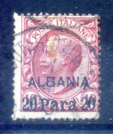 1907 LEVANTE Albania N.8 20 Pa. Su 10 Centesimi Rosa USATO - Albanië