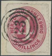 SCHLESWIG-HOLSTEIN 3 BrfStk, 1864, 4 S. Karminrot Auf Briefstück (Marke Zur Kontrolle Gelöst Und Mit Falz Befestigt), Nu - Schleswig-Holstein
