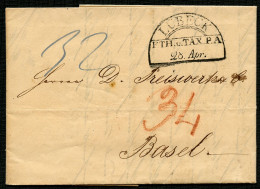 THURN Und TAXIS 1843, Halbkreisstempel LÜBECK F.TH. U. TAX. P.A., Roter Taxvermerk 34 Und Blauer Taxvermerk 32, Roter An - [Voorlopers