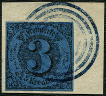 THURN Und TAXIS 8 BrfStk, 1852, 3 Kr. Dunkelblau, Allseits Vollrandig Auf Kleinem Briefstück , Seltener Blauer Nummernst - Sonstige & Ohne Zuordnung