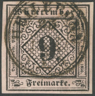 WÜRTTEMBERG 4b O, 1851, 9 Kr. Schwarz Auf Lebhaftrosa, K3 HEILBRONN, Kabinett, Gepr. Klinkhammer, Mi. 130.- - Other & Unclassified