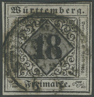 WÜRTTEMBERG 5I O, 1851, 18 Kr. Schwarz Auf Bläulichviolett, Type I, Oben Teils Berührt Und Kleine Helle Stelle, Feinst,  - Andere & Zonder Classificatie