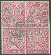 NDP 4 VB O, 1868, 1 Gr. Lilarot Im Viererbock Mit Blauem R3 BREMEN STADTPOST-EXP II, Leichte Knitterspuren, Pracht - Andere & Zonder Classificatie