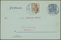 SST Bis 1918 05 BRIEF, KIEL KAISERLICHER YACHTCLUB A, 25.6.1908, Auf 2 Pf. Germania Ganzsachenkarte Mit 3 Pf. Zusatzfran - Storia Postale