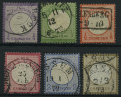 Dt. Reich 1-6 O, 1872, 1/4 - 5 Gr. Kleine Brustschilde, 6 Prachtwerte, Mi. 375.- - Usati