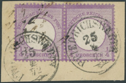 Dt. Reich 1 Paar BrfStk, 1872, 1/4 Gr. Grauviolett Im Waagerechten Paar, Tut-Stempel FRIEDRICHSWERTH, Linke Marke Tinten - Usati