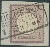 Dt. Reich 16 BrfStk, 1872, 1/4 Gr. Grauviolett, R3 LEIPZIG P.E.Nr. IX NEUSCHÖNFELD, Prachtbriefstück, Gepr. Sommer - Gebraucht