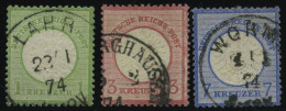 Dt. Reich 23,25/6 O, 1872, 1, 3 Und 7 Kr. Große Brustschilde, 2 Prachtwerte, Mi. 144.- - Gebruikt