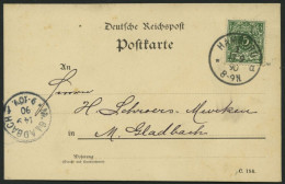 Dt. Reich 46aa BRIEF, 1890, 5 Pf. Dunkelgrün, Prachtkarte Von HAMBURG Nach M. Gladbach, Gepr. Zenker - Briefe U. Dokumente