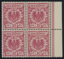 Dt. Reich 47da VB , 1893, 10 Pf. Rotkarmin Im Randviererblock, Postfrisch, Kabinett, Gepr. Zenker - Ongebruikt