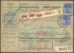 Dt. Reich 87I,91I BRIEF, 1911, 20 (2x) Und 50 Pf. (4x) Friedensdruck Auf Paketkarte Von BRESLAU Nach Winterthur, Pracht - Sonstige & Ohne Zuordnung