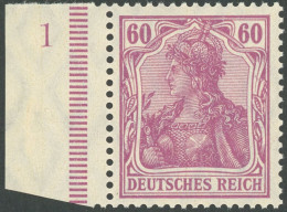 FRANKREICH VORPHILATELIE ALLIER 92I , 1911, 60 Pf. Graulila Friedensdruck, Linkes Randstück Mit Bogen-Nr. 1, Postfrisch, - Autres & Non Classés