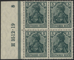 Dt. Reich 85IIe VB , 1918, 5 Pf. Schwarzopalgrün Kriegsdruck Im Randviererblock Mit HAN H 3512.19, Pracht, Gepr. Jäschke - Ungebraucht