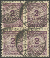 Dt. Reich 315Aa VB O, 1923, 2 Mio.M. Lila Im Viererblock, Pracht, Gepr. Infla - Other & Unclassified