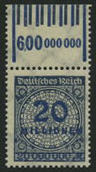 Dt. Reich 319AWbOR , 1923, 20 Mio. M. Schwarzblau, Walzendruck, Oberrandstück, Pracht, Gepr. Infla, Mi. 140.- - Ungebraucht